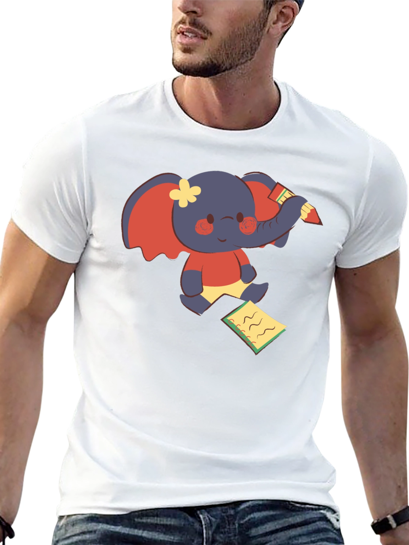 Cute Elephant Writing T-Shirt - Fun Graphic Tee