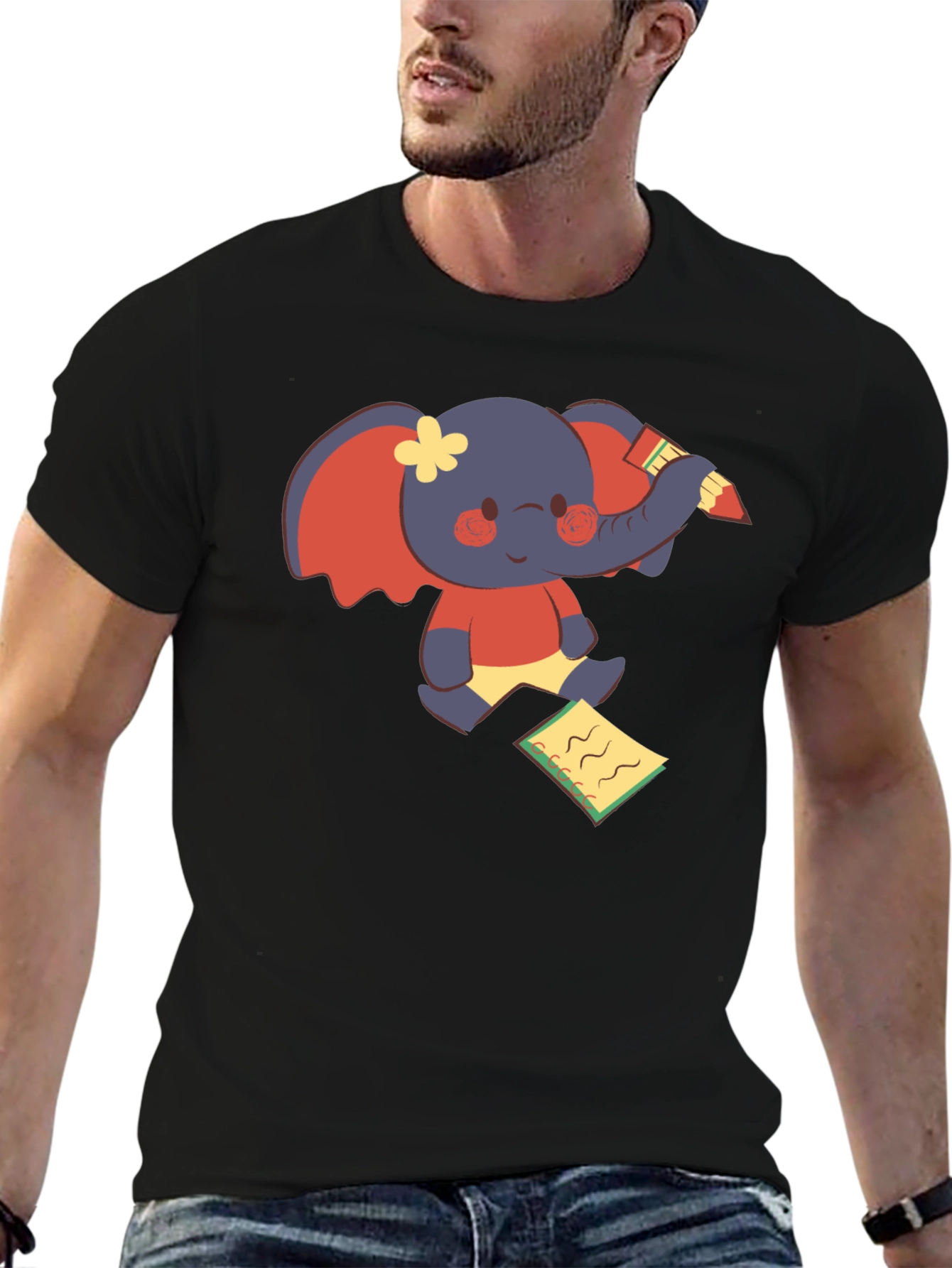 Cute Elephant Writing T-Shirt - Fun Graphic Tee