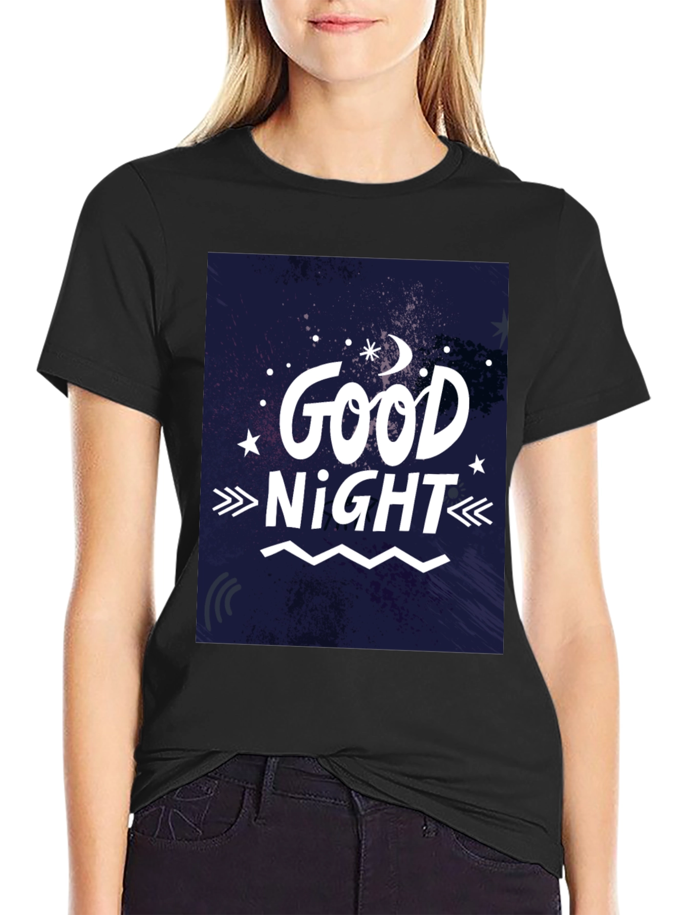 Good Night Graphic T-Shirt - Black Crew Neck Tee