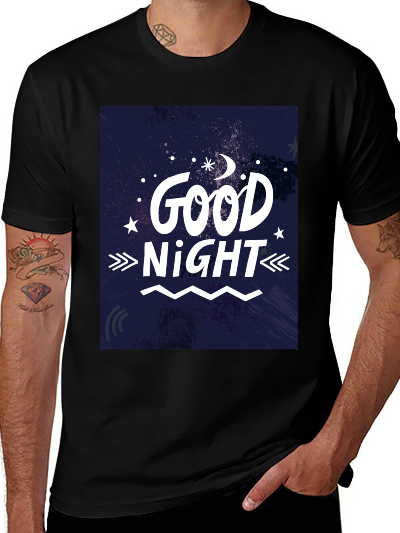 Good Night Graphic T-Shirt - Black Crew Neck Tee