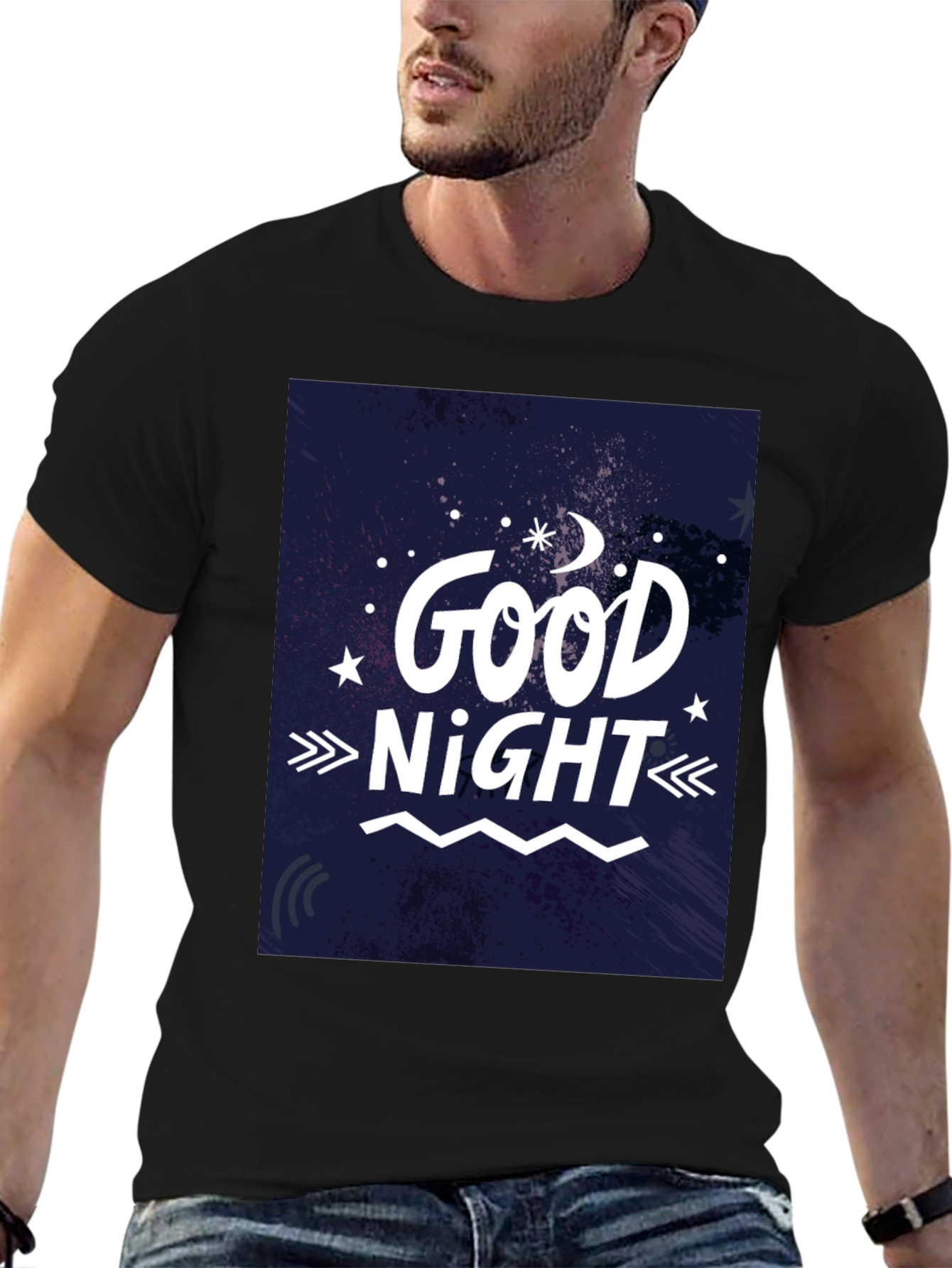 Good Night Graphic T-Shirt - Black Crew Neck Tee