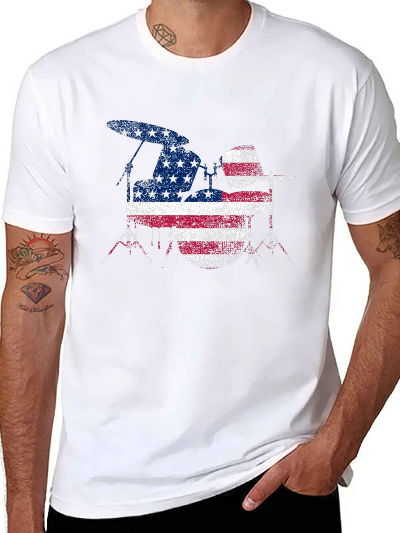 American Flag Drum Set Mens T-Shirt