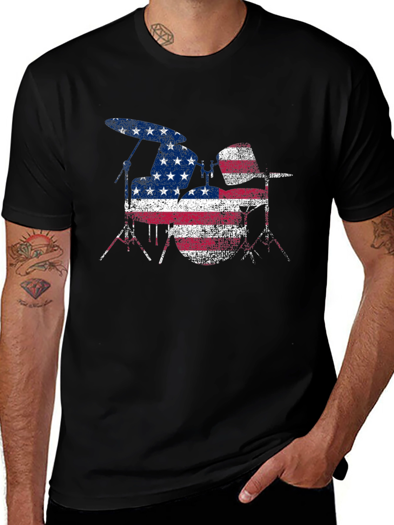 American Flag Drum Set Mens T-Shirt
