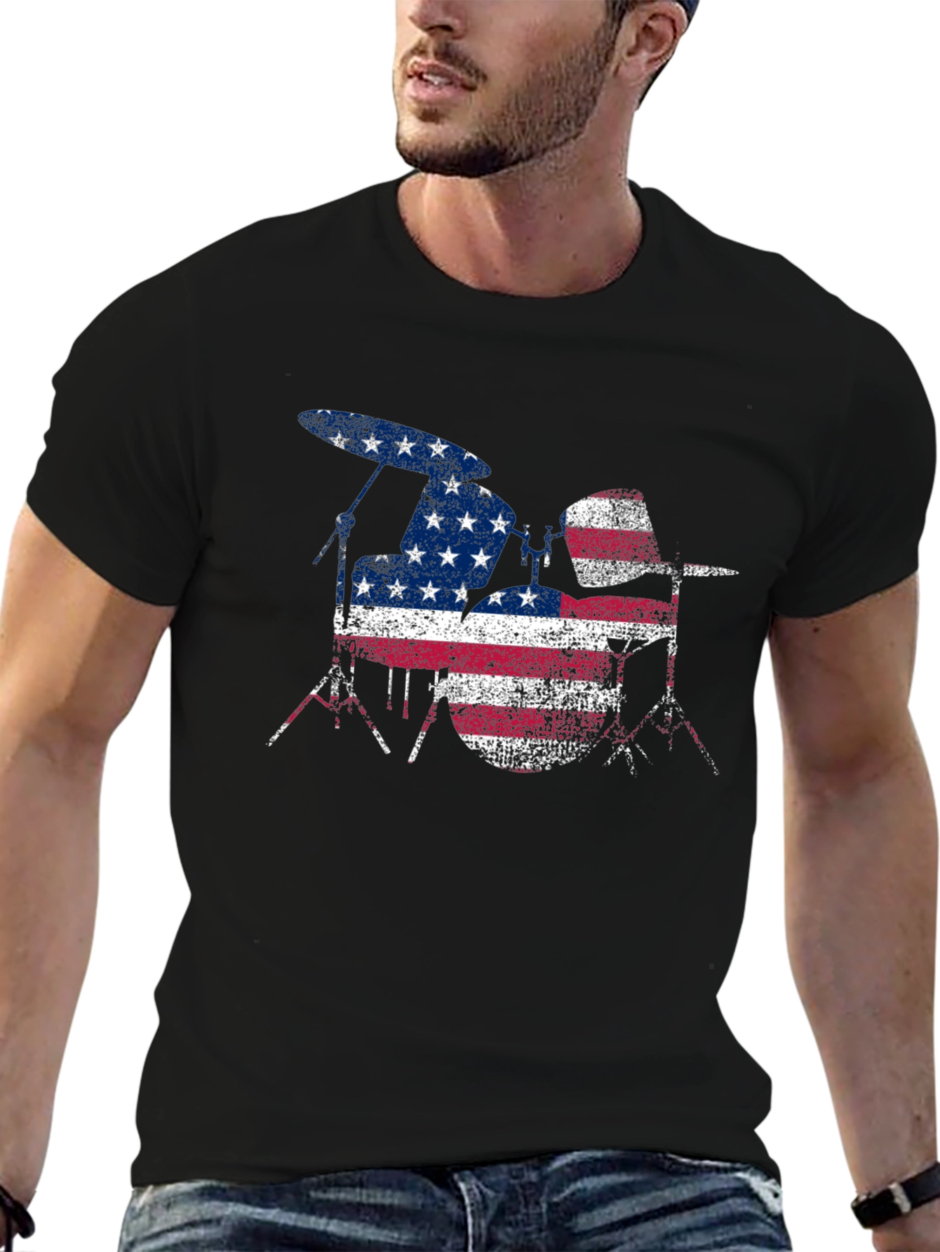 American Flag Drum Set Mens T-Shirt