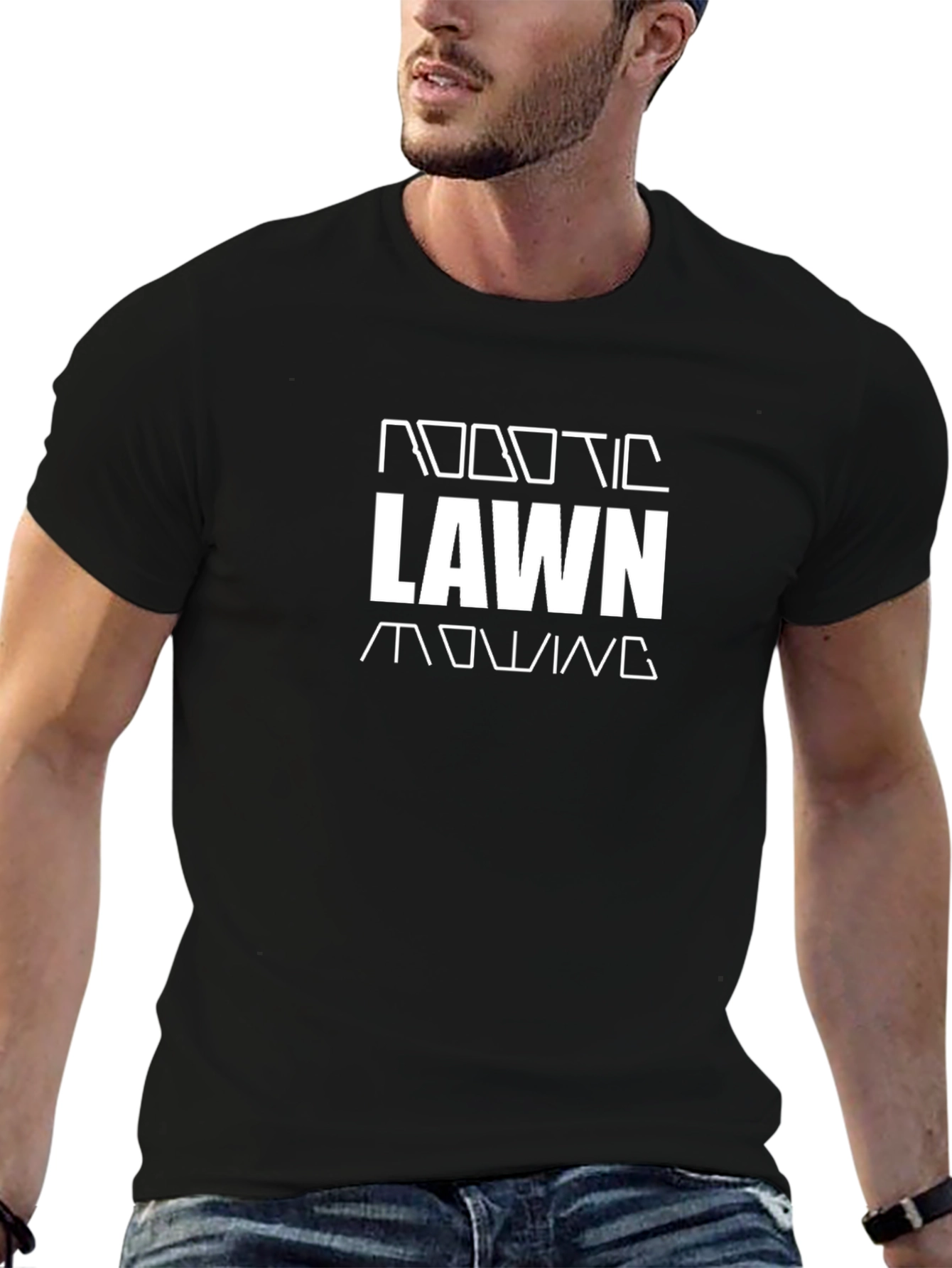 Robotic Lawn Mowing T-Shirt - Black Cotton Tee