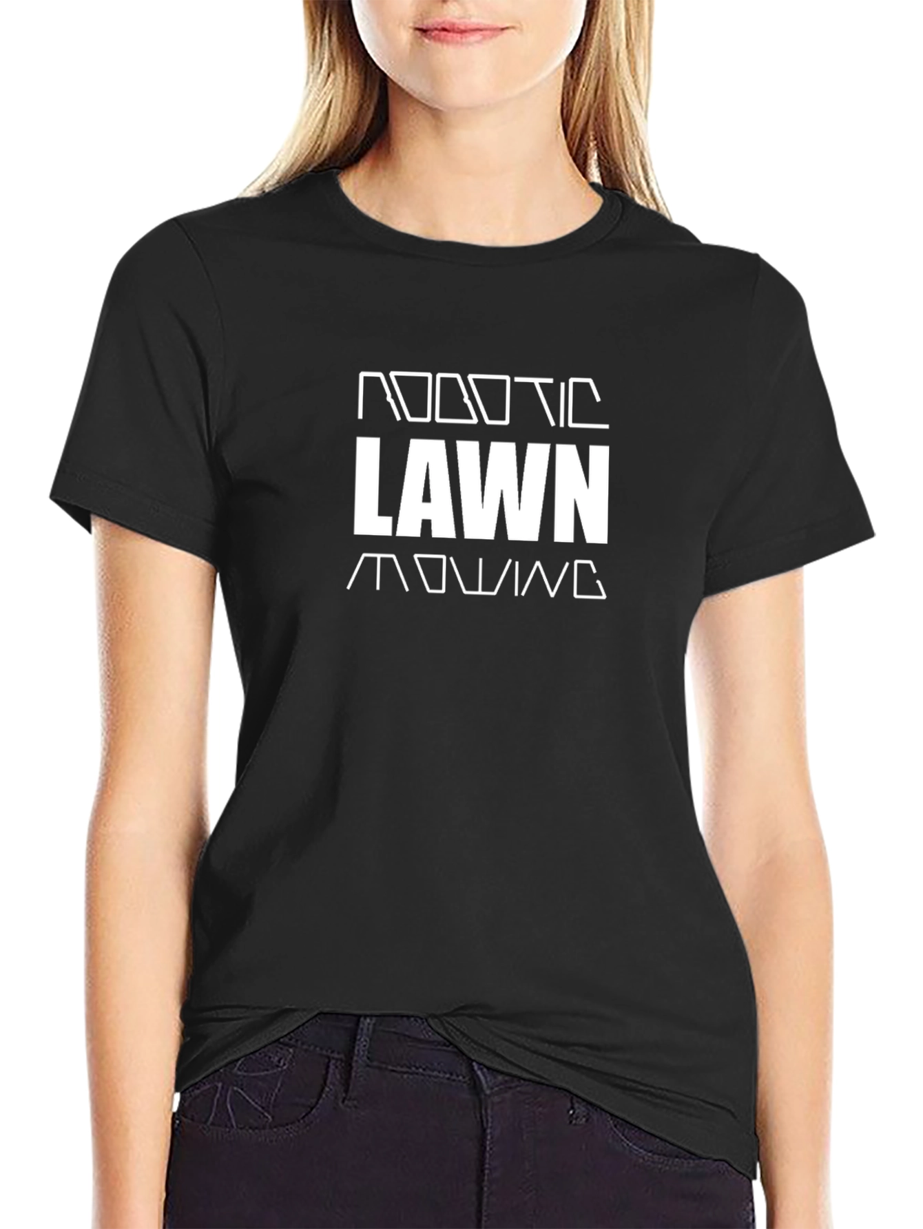 Robotic Lawn Mowing T-Shirt - Black Cotton Tee