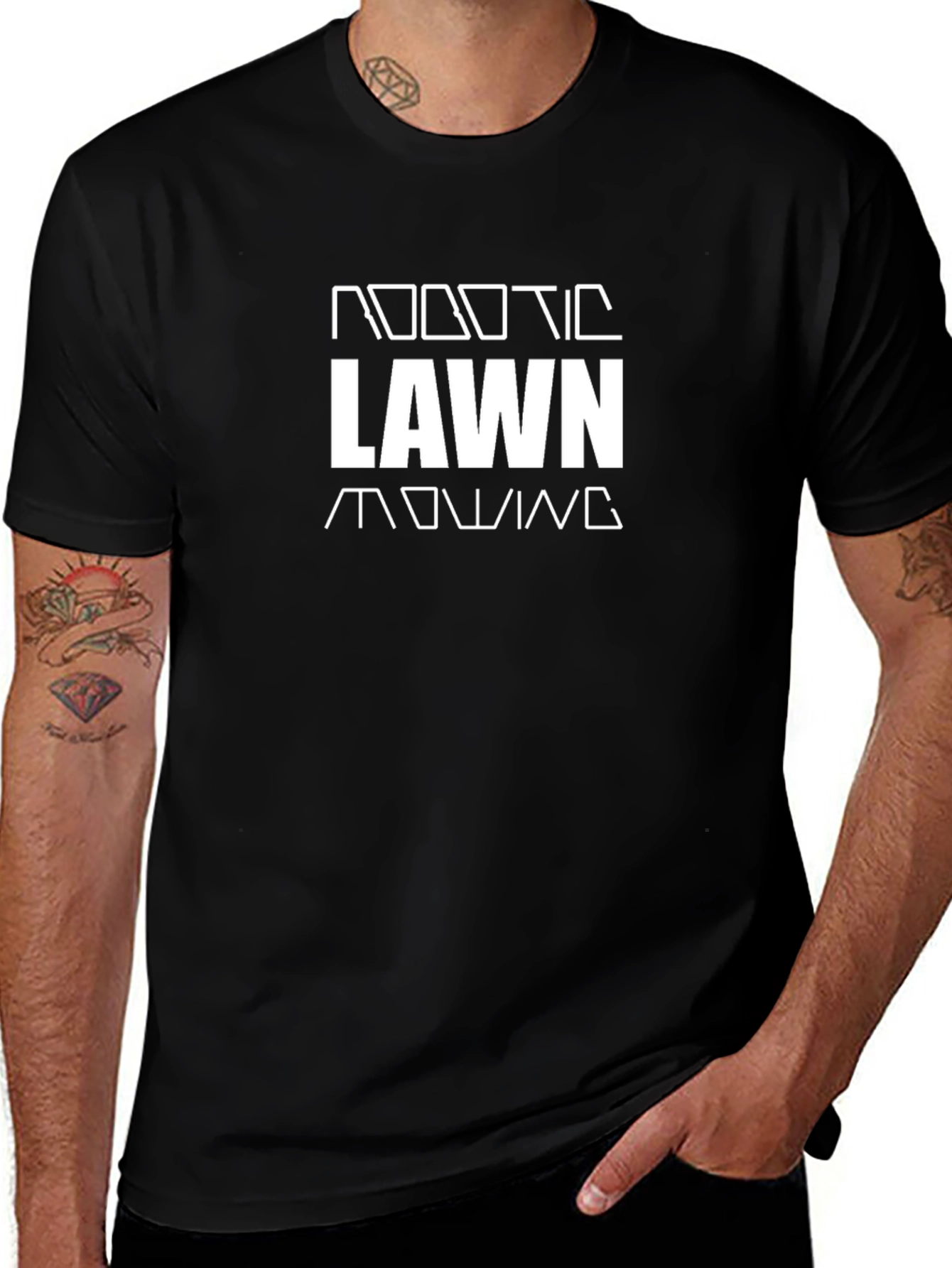 Robotic Lawn Mowing T-Shirt - Black Cotton Tee