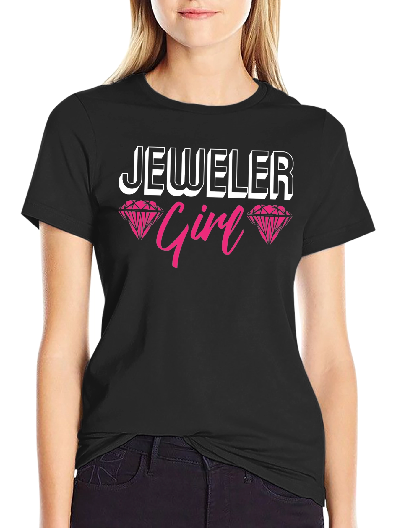 Jeweler Girl Graphic Tee - Black Cotton T-Shirt