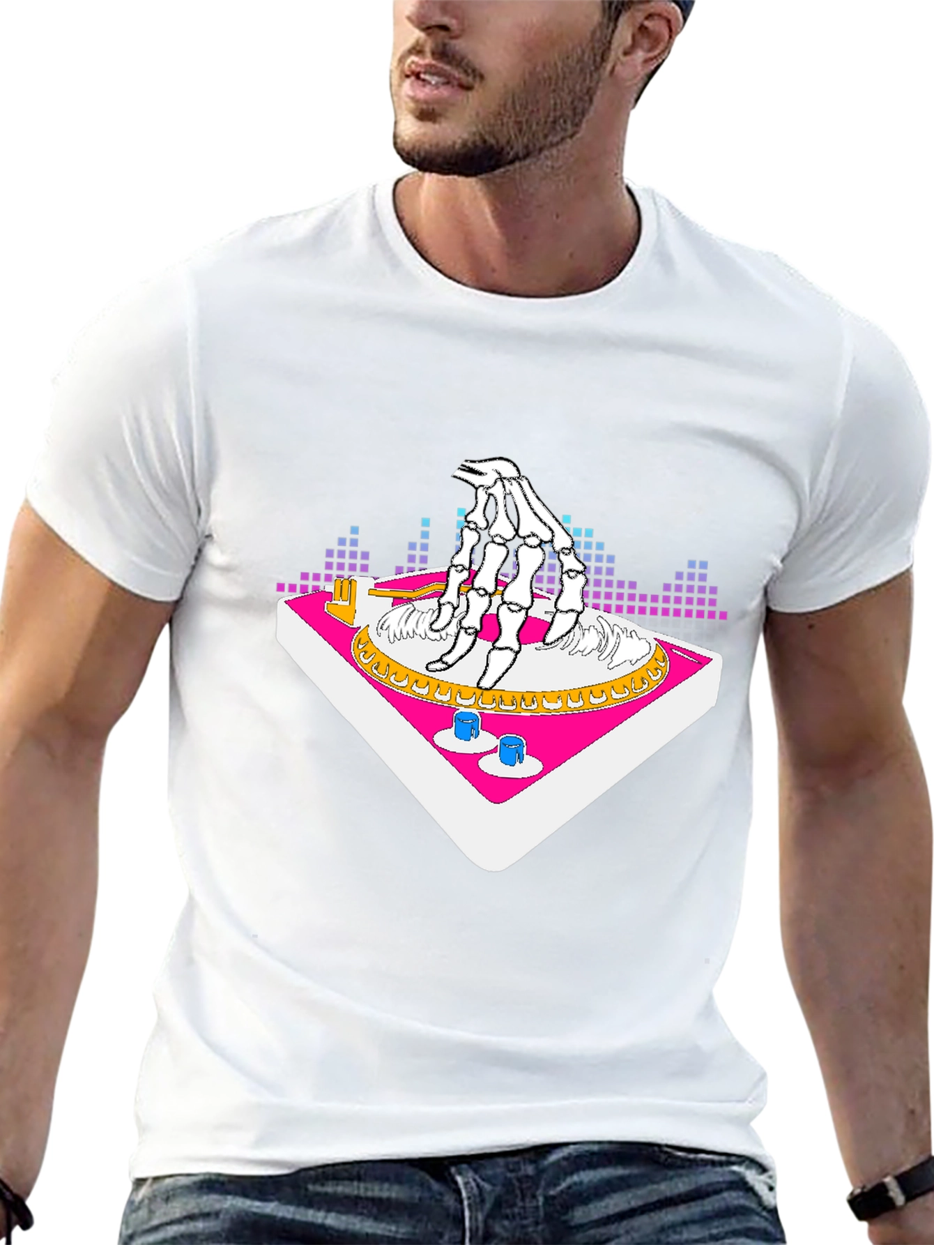 DJ Skeleton Hand Graphic T-Shirt - Cool Party Tee