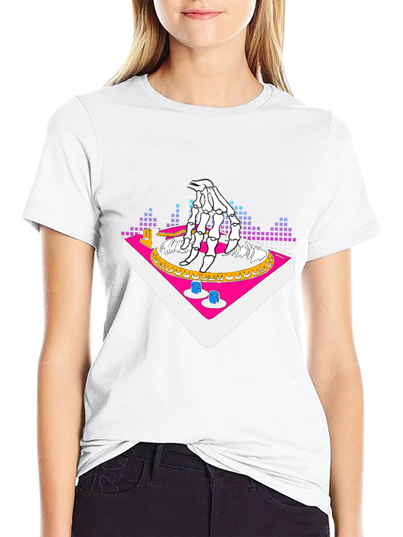 DJ Skeleton Hand Graphic T-Shirt - Cool Party Tee