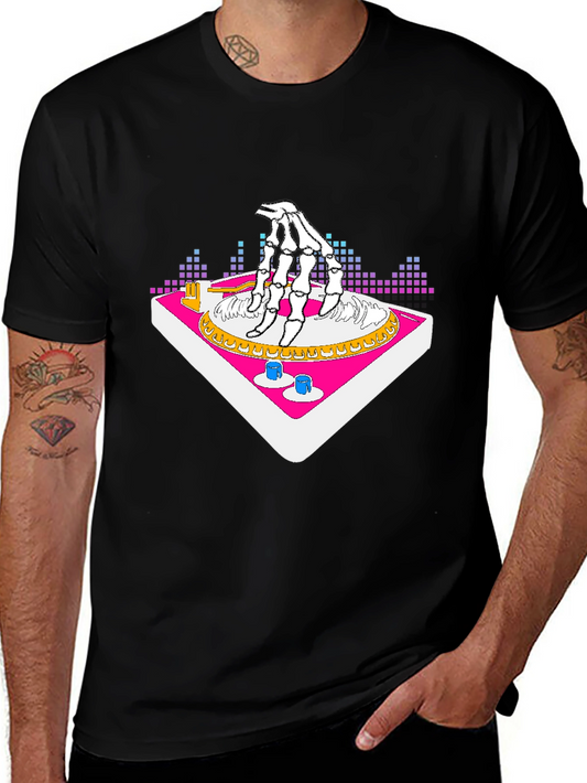 DJ Skeleton Hand Graphic T-Shirt - Cool Party Tee