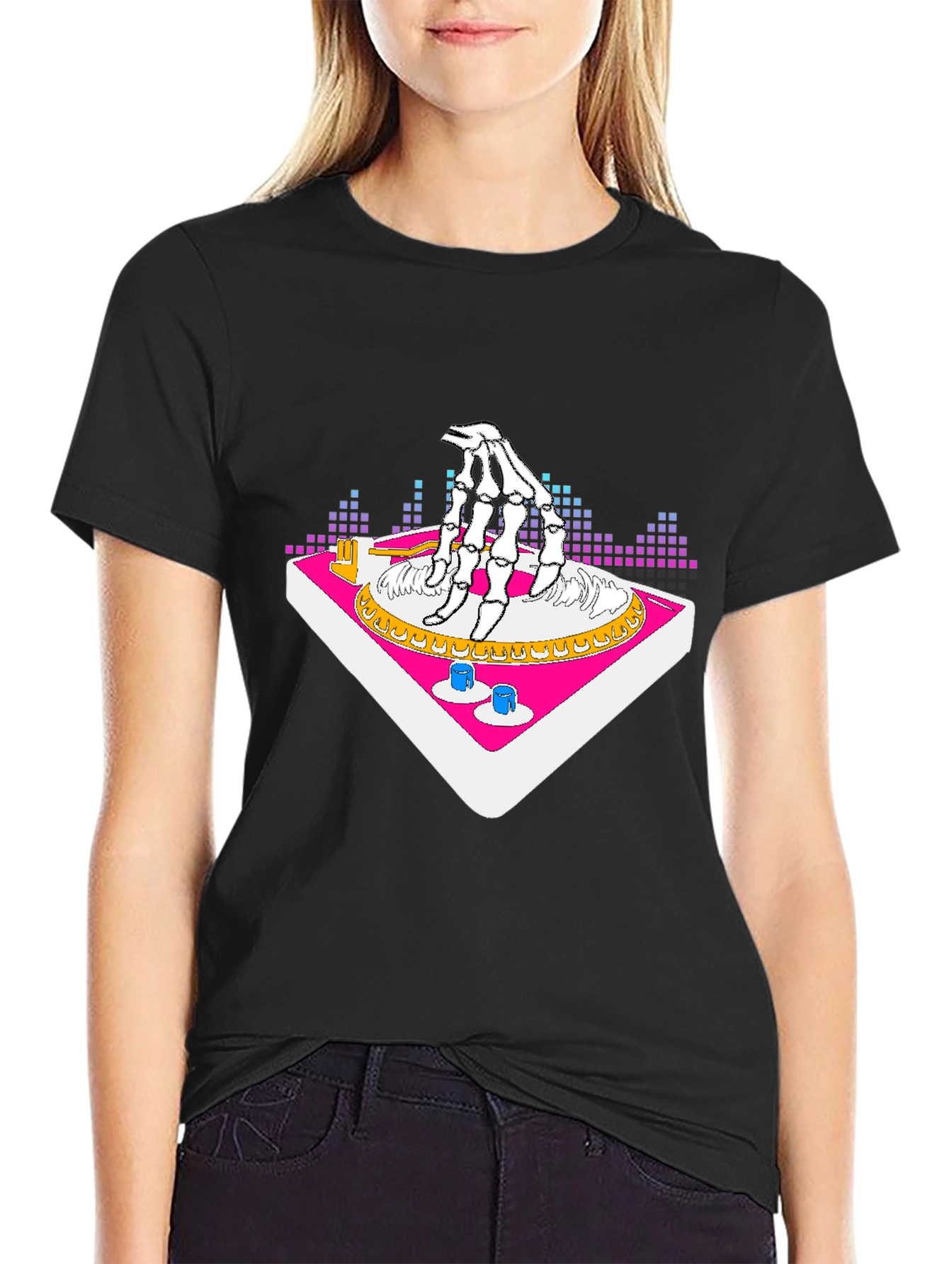 DJ Skeleton Hand Graphic T-Shirt - Cool Party Tee