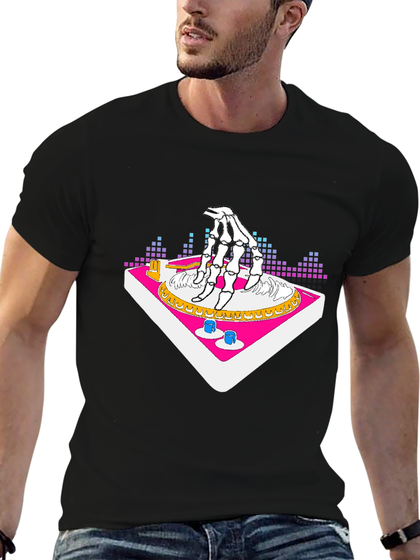 DJ Skeleton Hand Graphic T-Shirt - Cool Party Tee