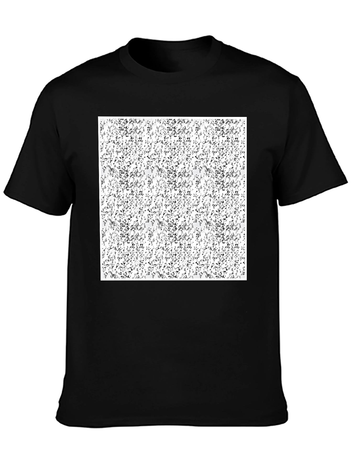 Abstract Music Notes Pattern Black T-Shirt
