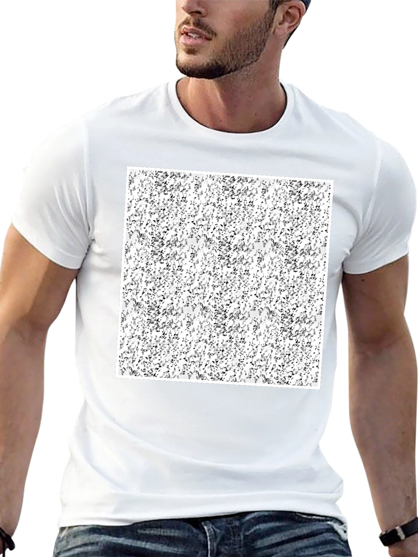 Abstract Music Notes Pattern Black T-Shirt