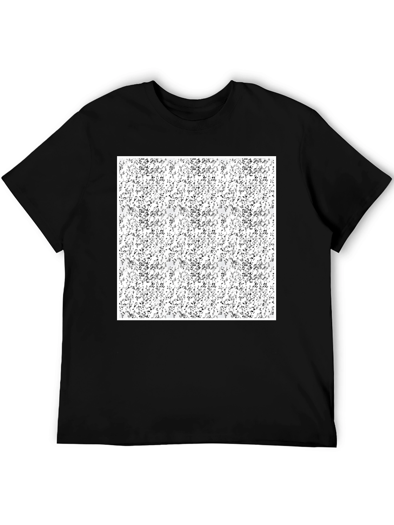 Abstract Music Notes Pattern Black T-Shirt