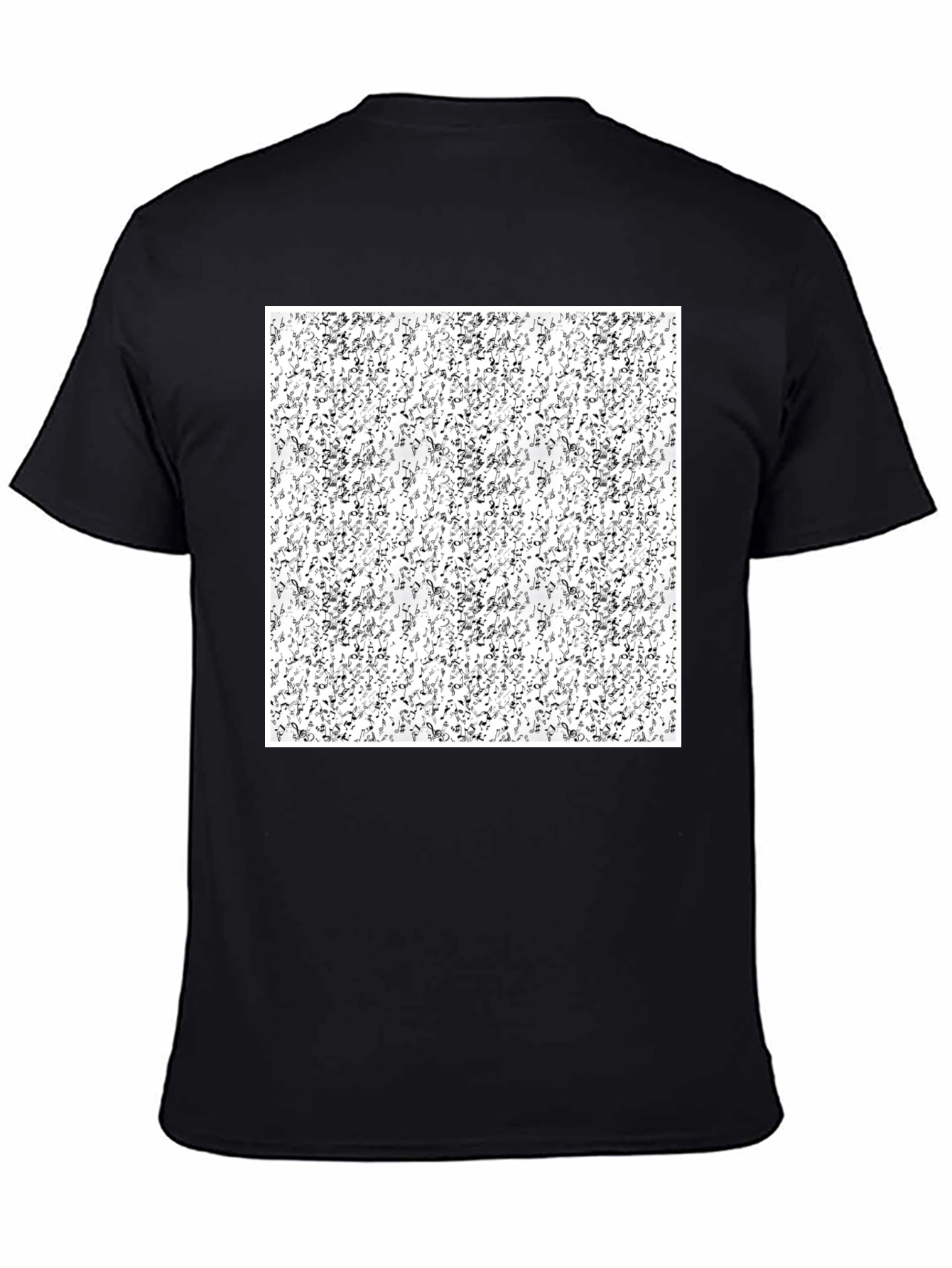 Abstract Music Notes Pattern Black T-Shirt