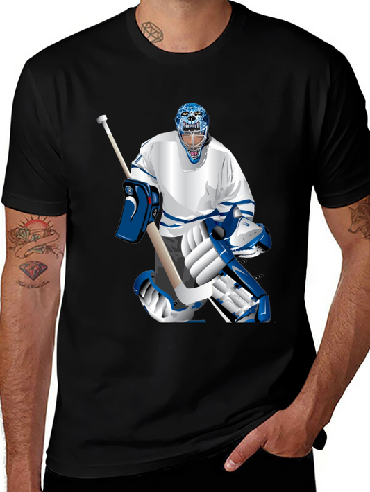 Hockey Goalie Graphic Tee - Black Cotton T-Shirt