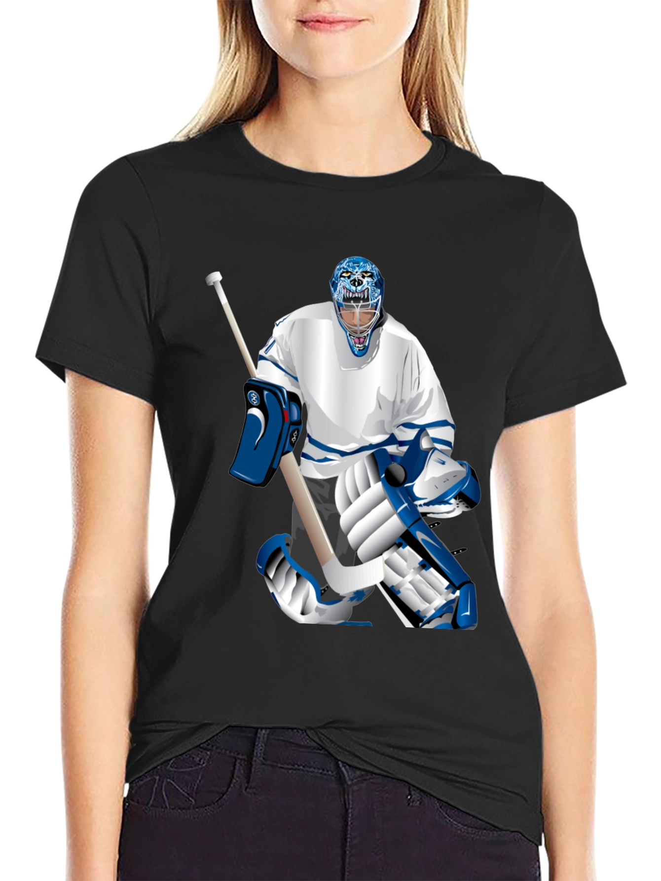 Hockey Goalie Graphic Tee - Black Cotton T-Shirt