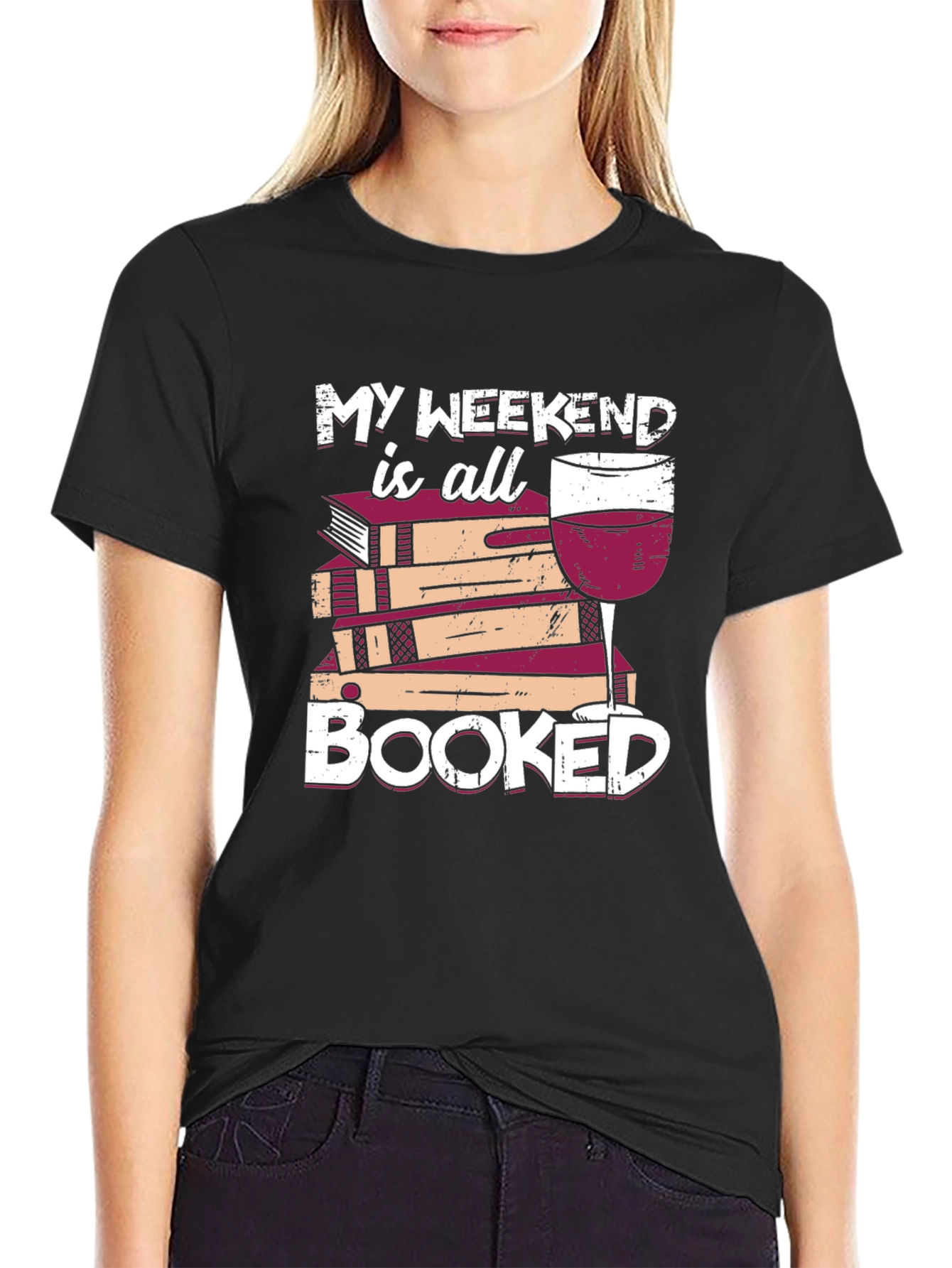 Booked Weekend T-Shirt - Wine & Books Tee