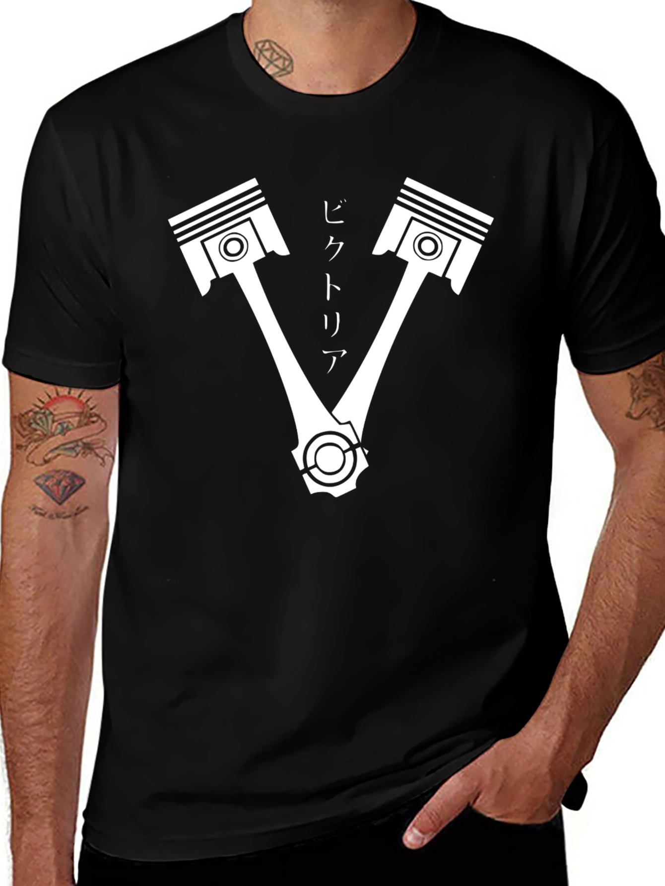Piston V Design Black T-Shirt