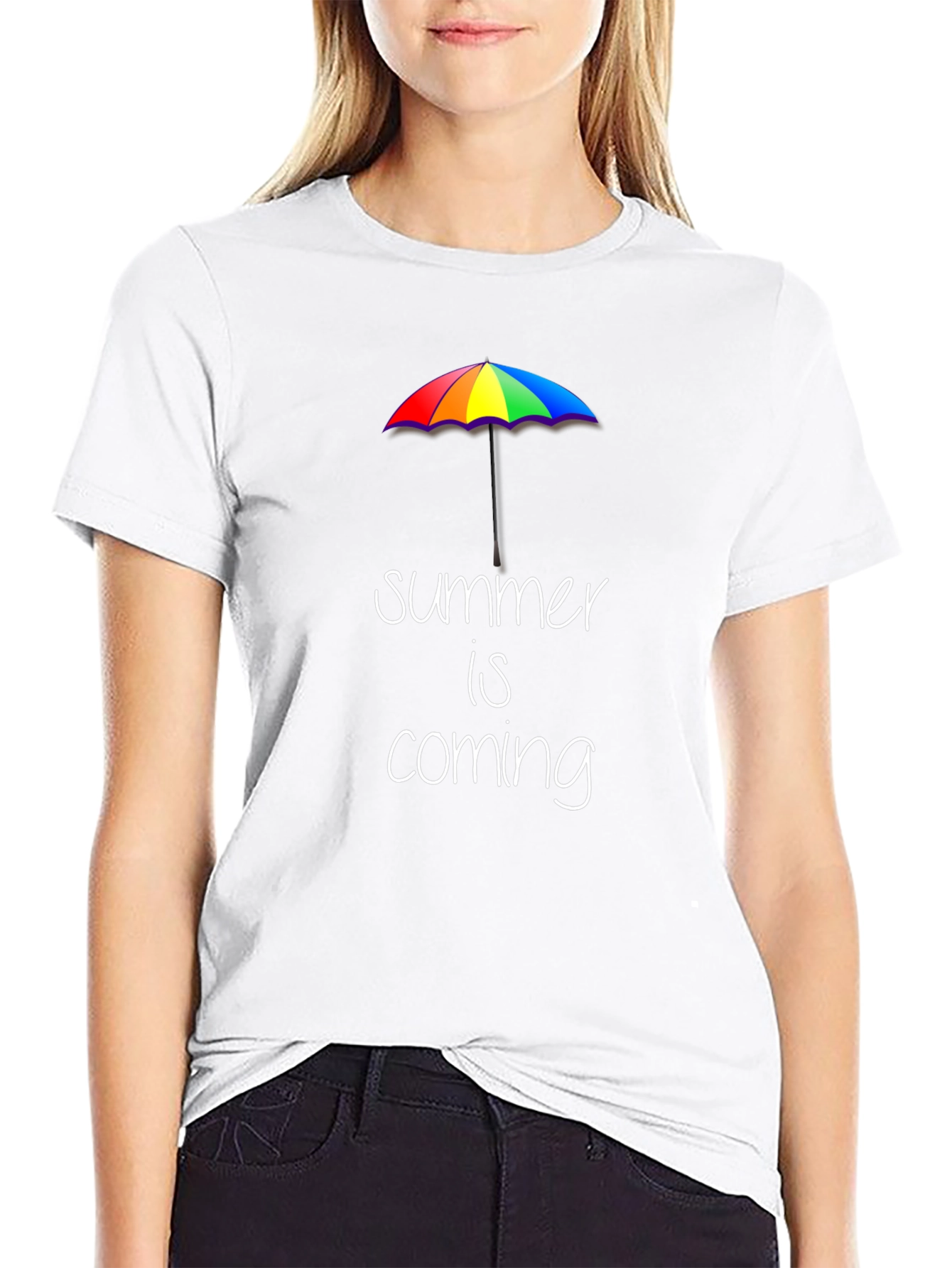 Summer is Coming T-Shirt: Rainbow Umbrella Graphic