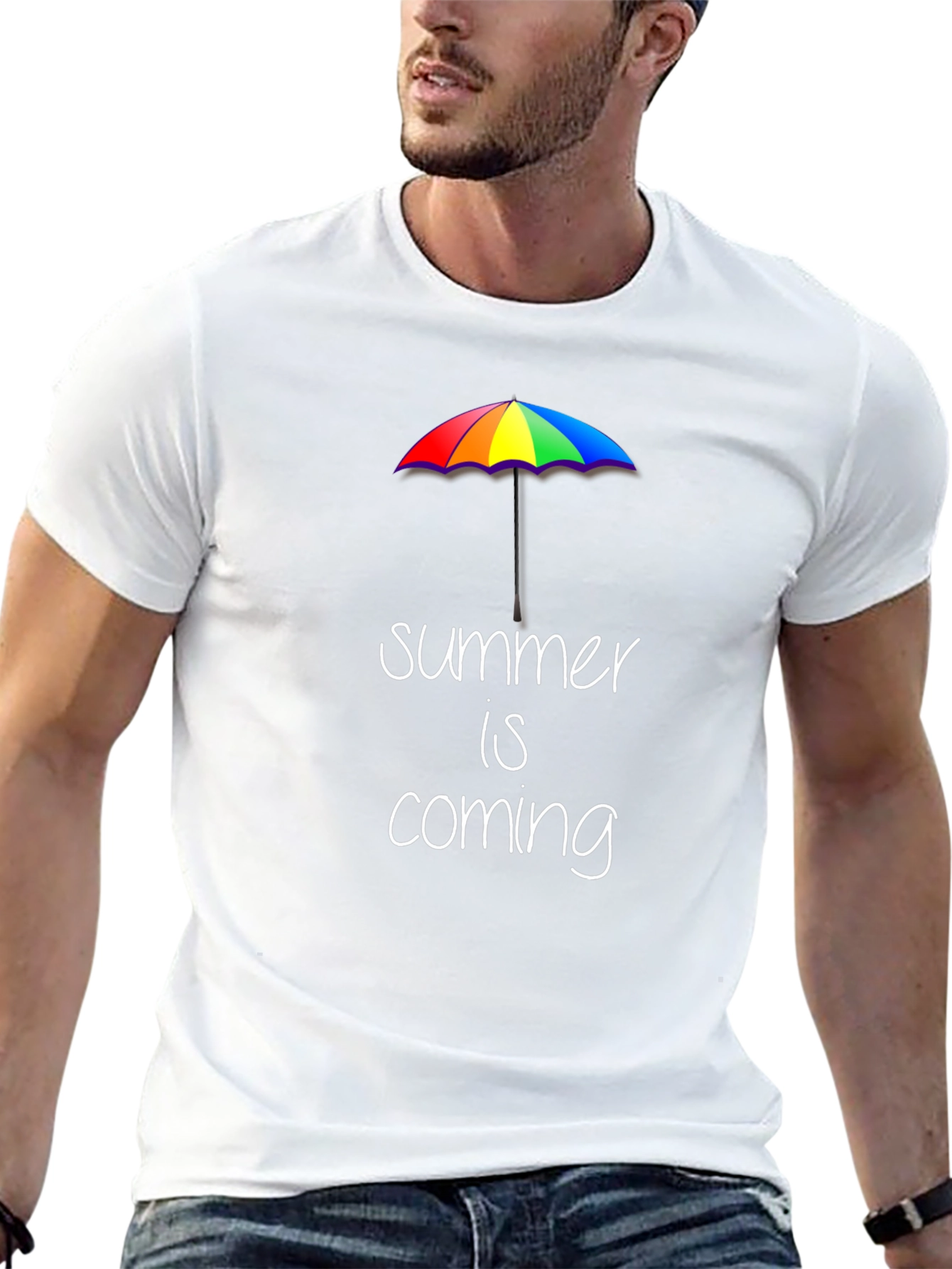 Summer is Coming T-Shirt: Rainbow Umbrella Graphic