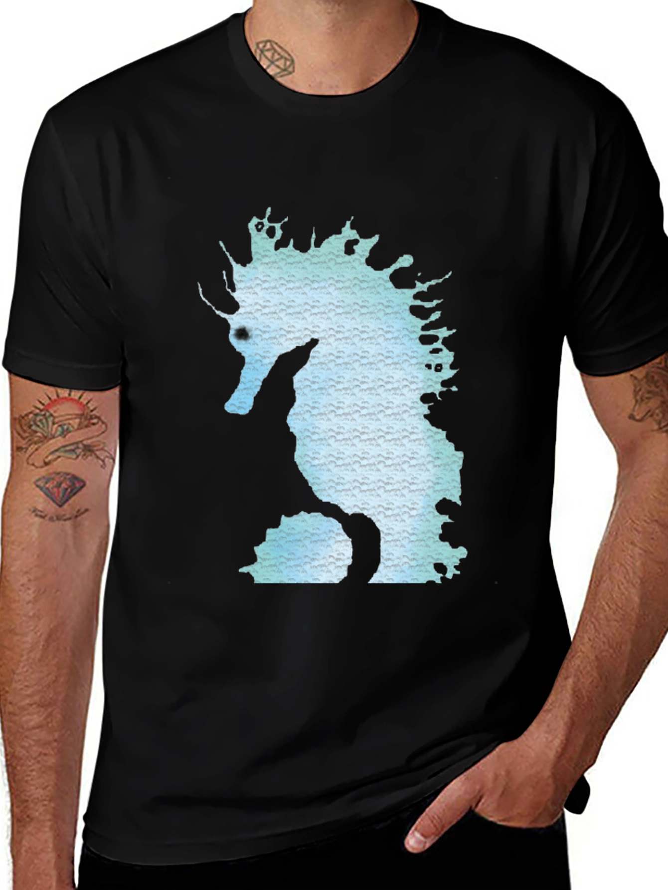 Seahorse Graphic Print Black T-Shirt