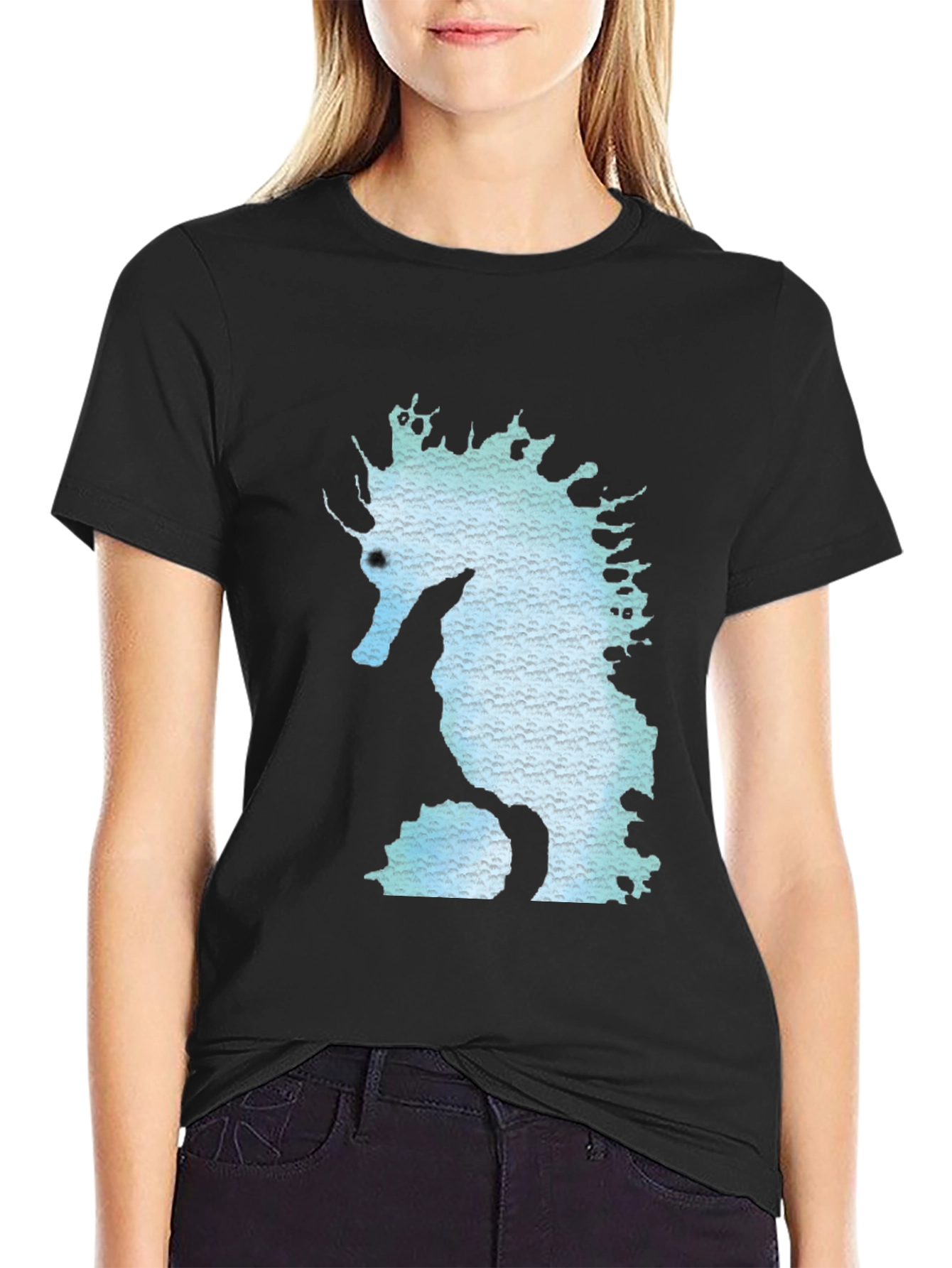 Seahorse Graphic Print Black T-Shirt