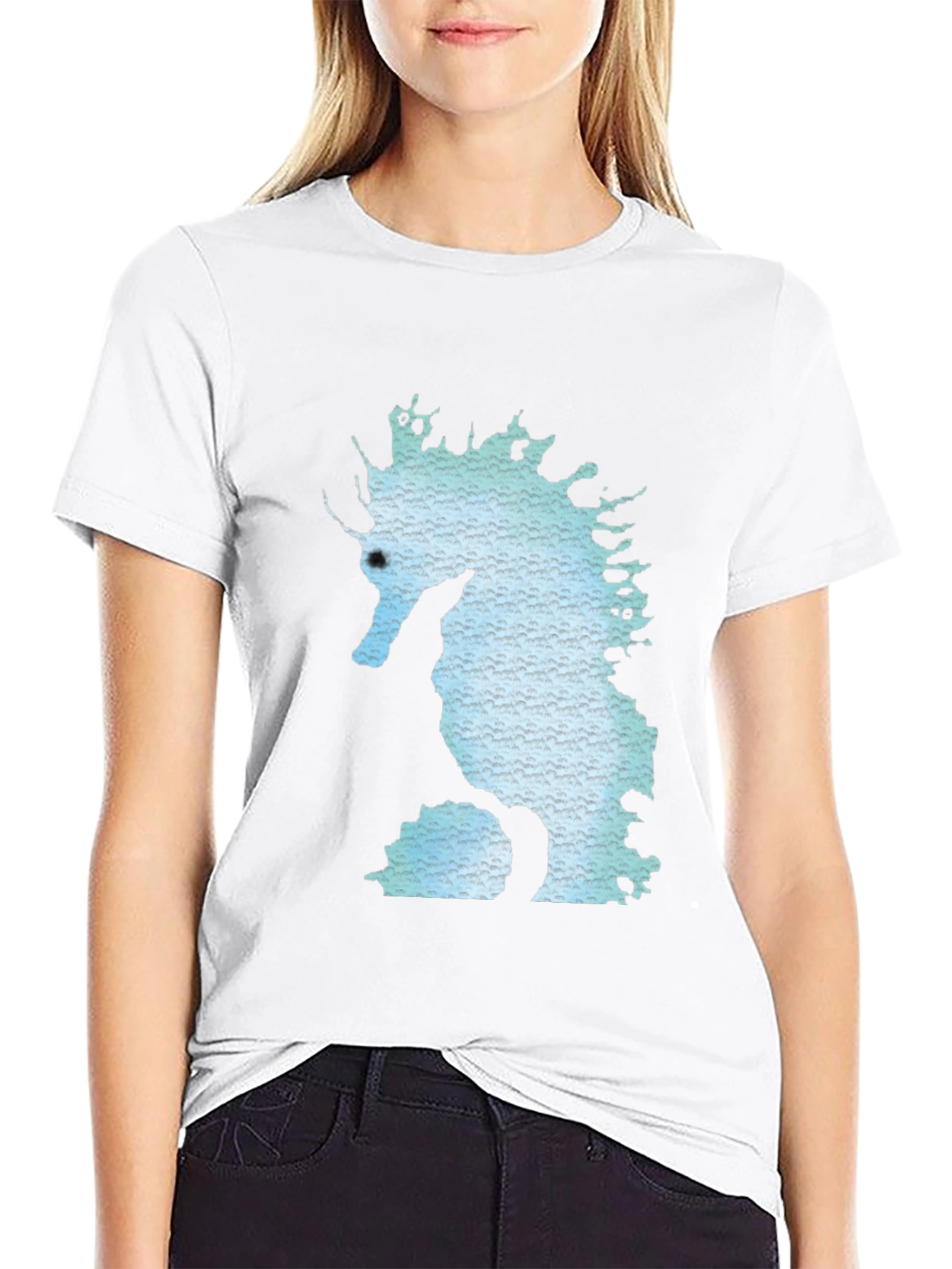Seahorse Graphic Print Black T-Shirt