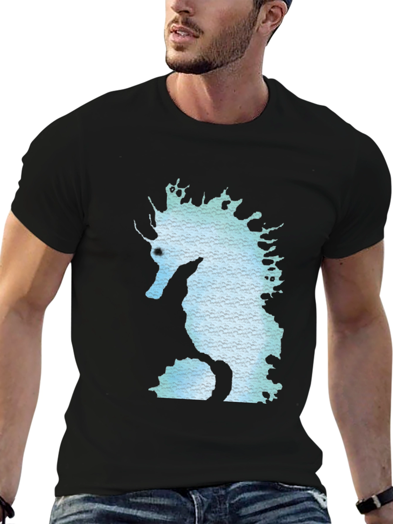 Seahorse Graphic Print Black T-Shirt