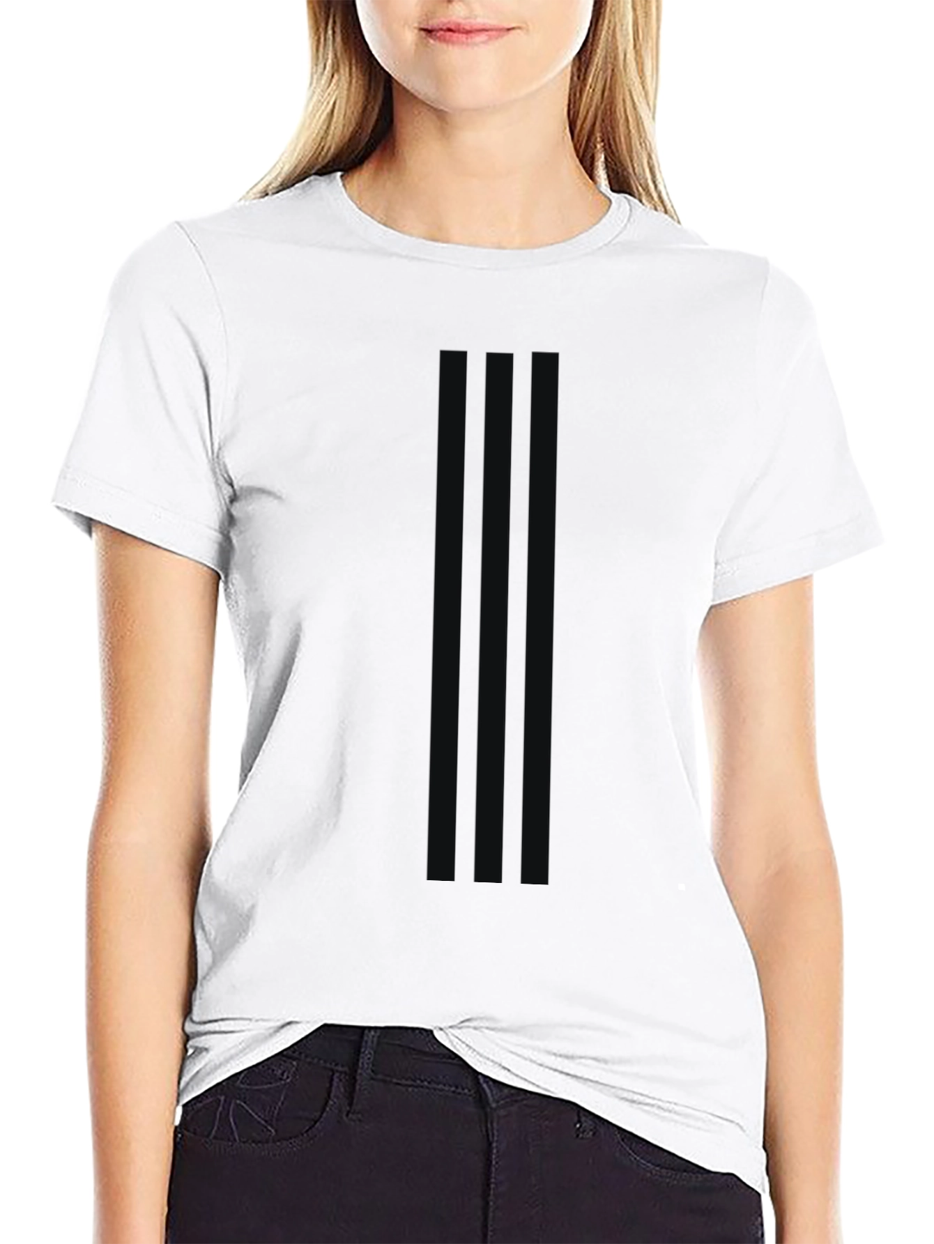 Mens Black Striped Crew Neck Tee