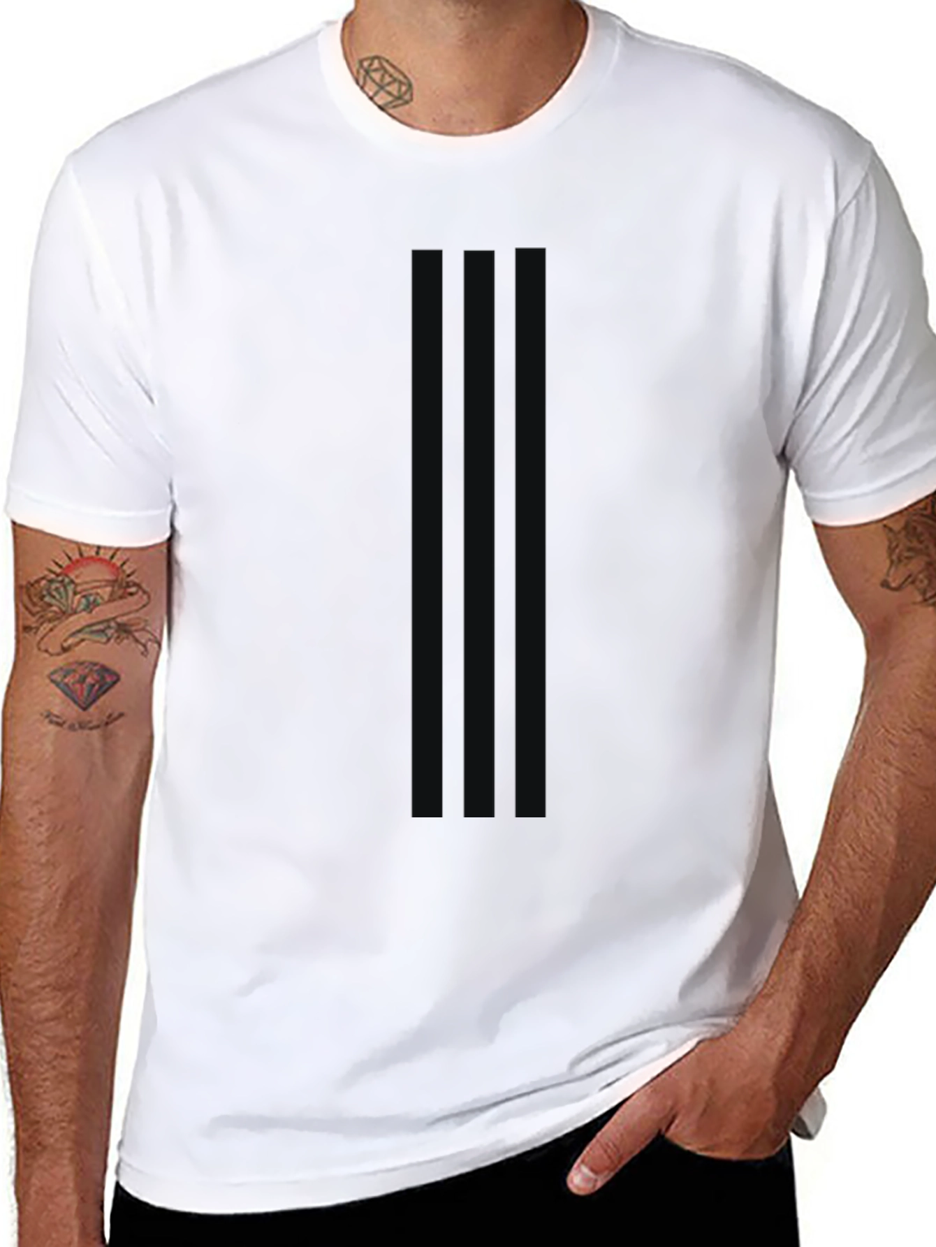 Mens Black Striped Crew Neck Tee