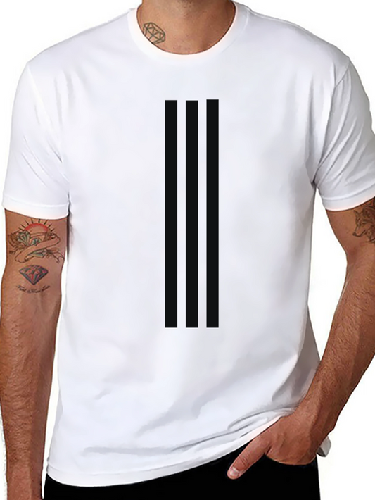 Mens Black Striped Crew Neck Tee