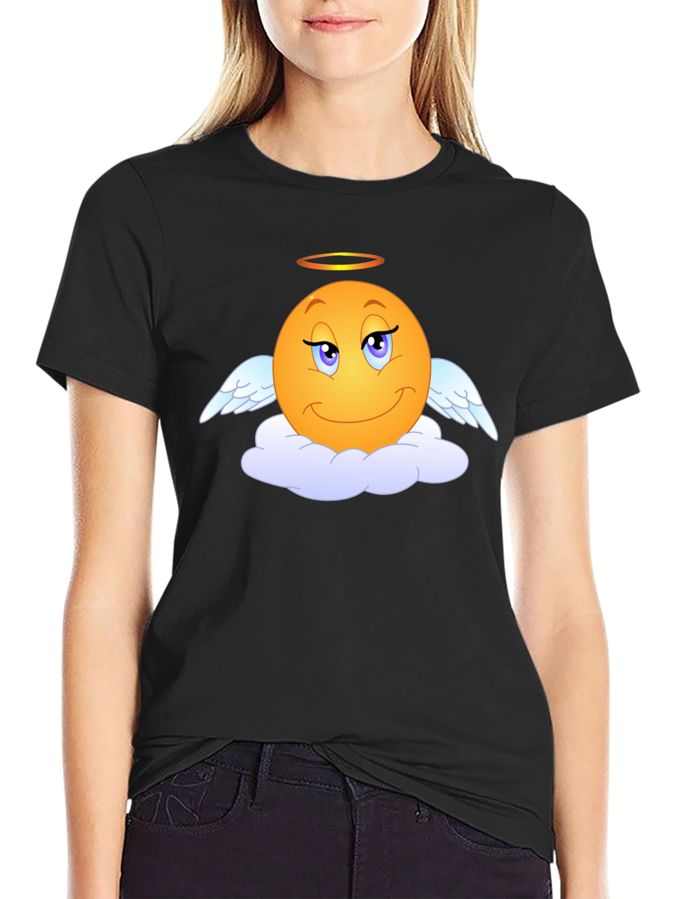 Angel Emoji Graphic Tee - Black T-Shirt