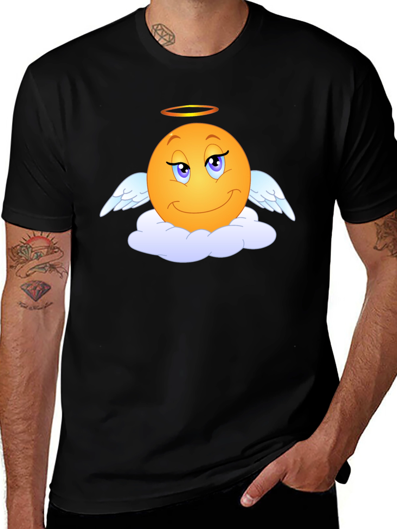 Angel Emoji Graphic Tee - Black T-Shirt