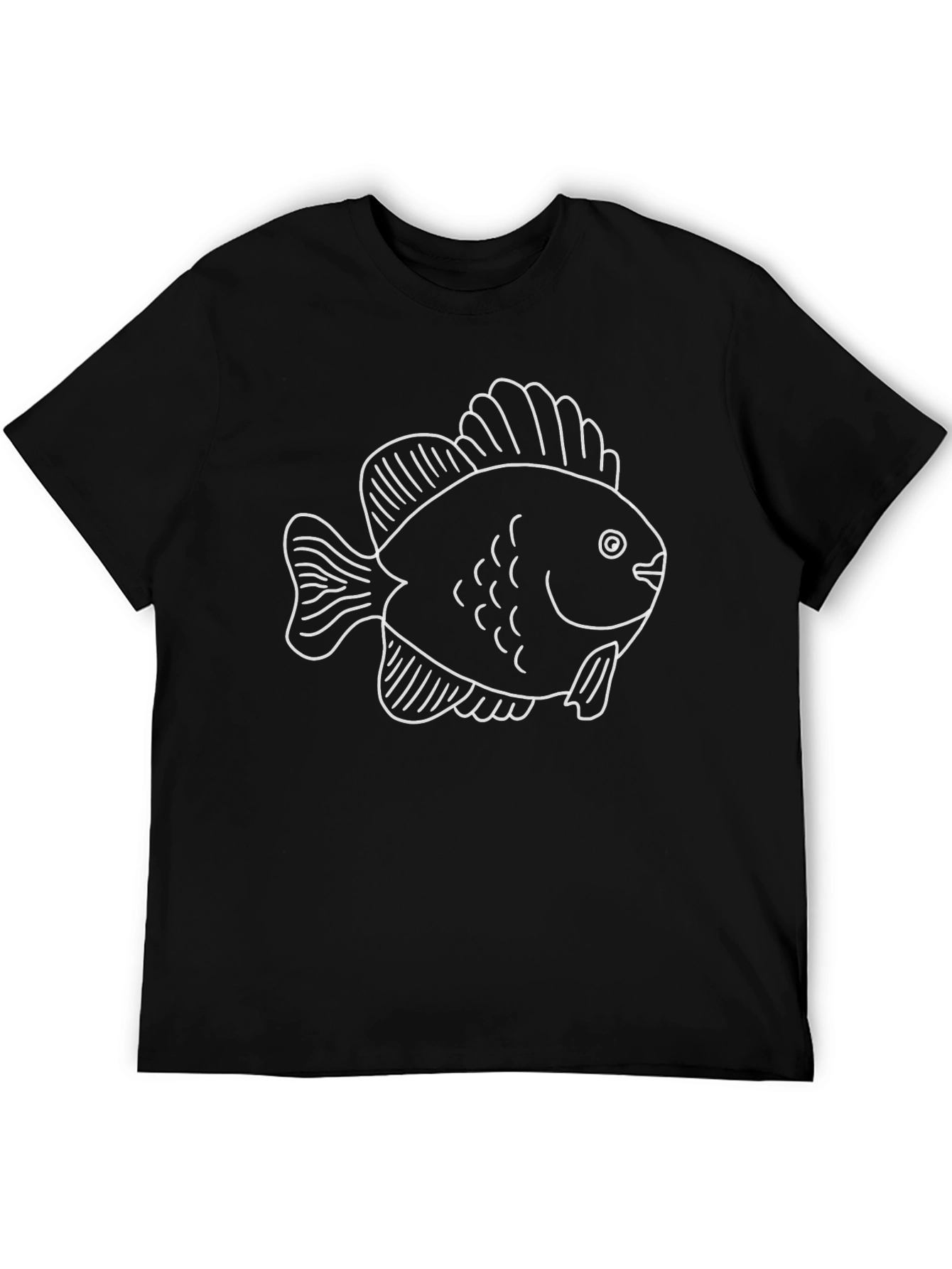 Black T-Shirt with White Fish Graphic