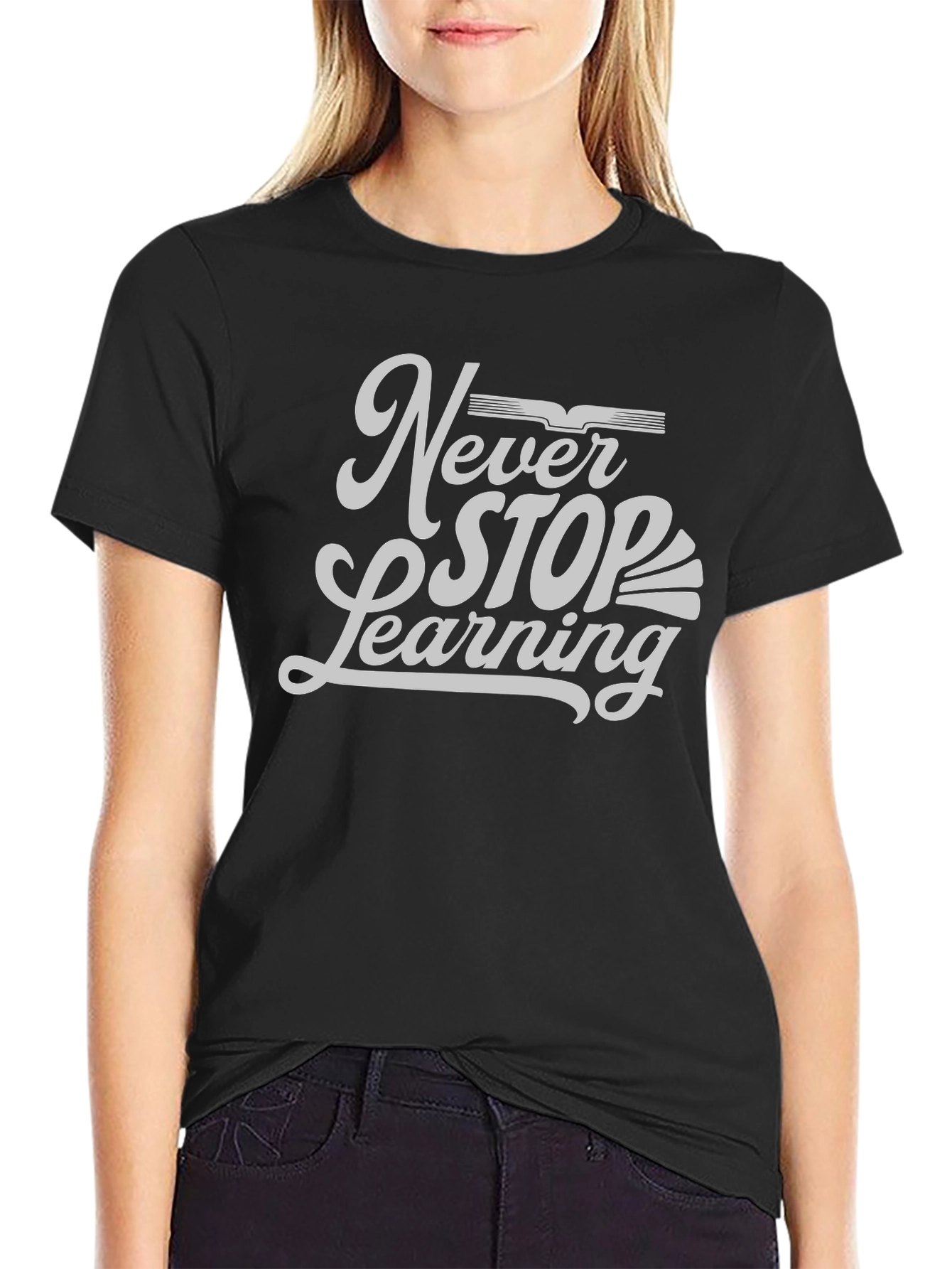 Never Stop Learning Graphic Tee - Black