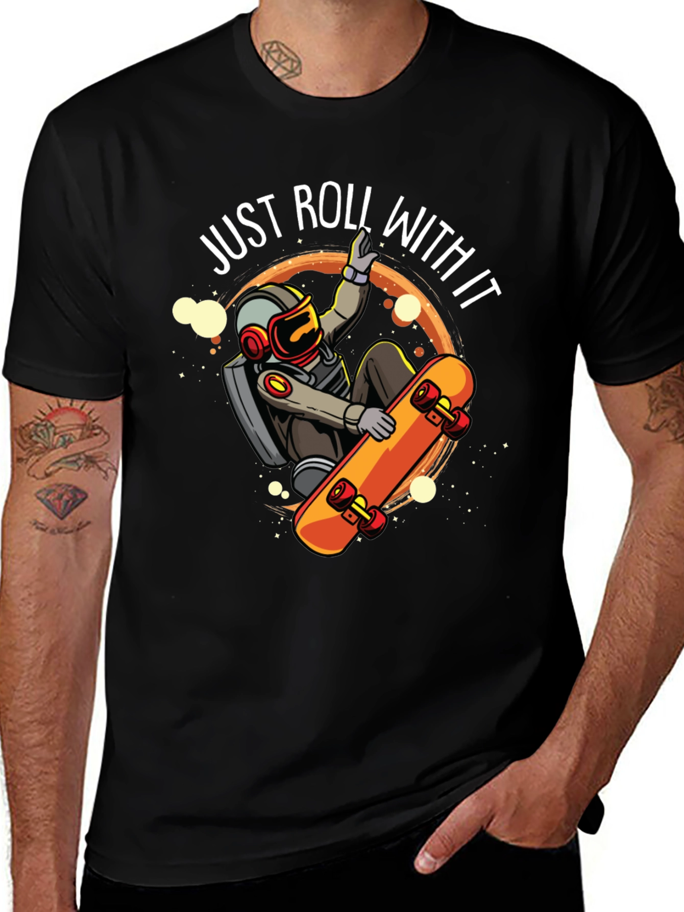 Just Roll With It Astronaut Skateboard Graphic Tee