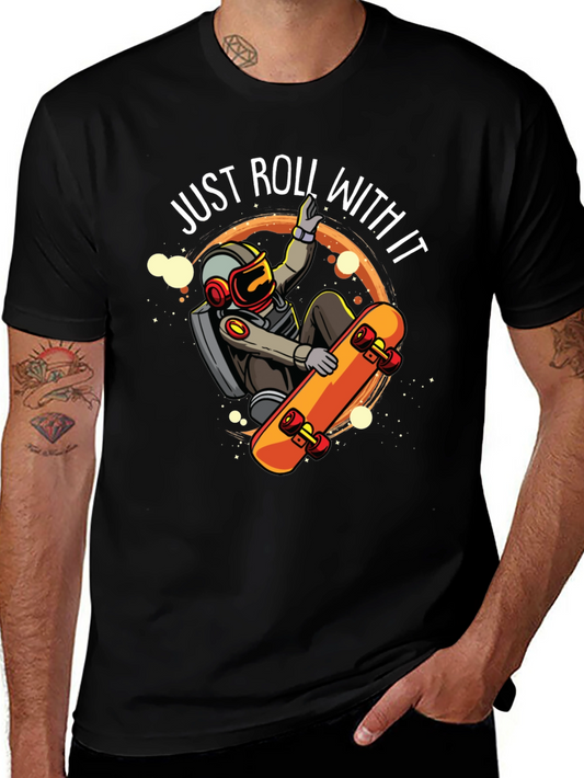 Just Roll With It Astronaut Skateboard Graphic Tee