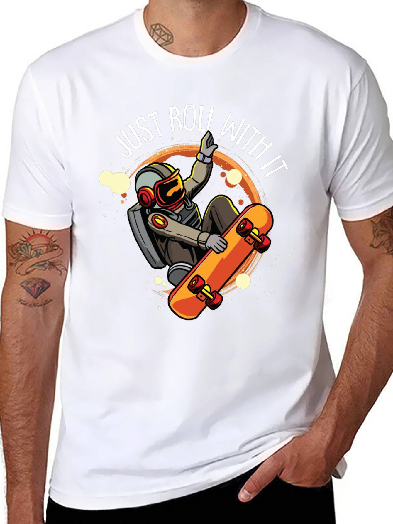 Just Roll With It Astronaut Skateboard Graphic Tee