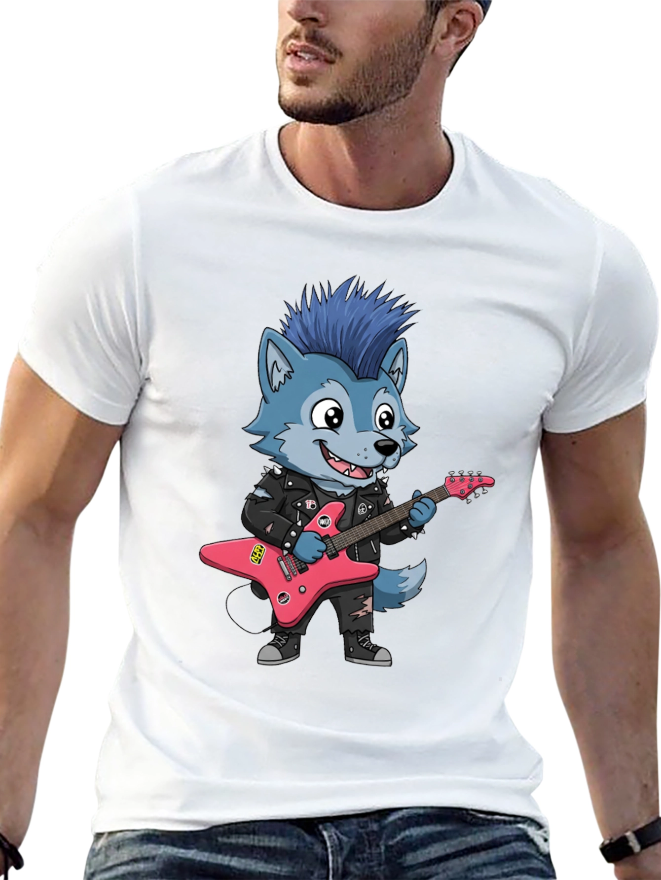 Cool Wolf Rocker Graphic Tee - Black Cotton T-Shirt