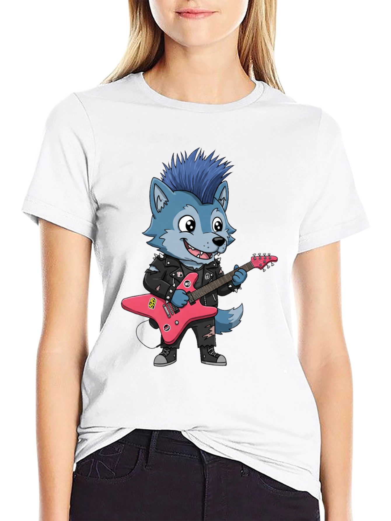Cool Wolf Rocker Graphic Tee - Black Cotton T-Shirt