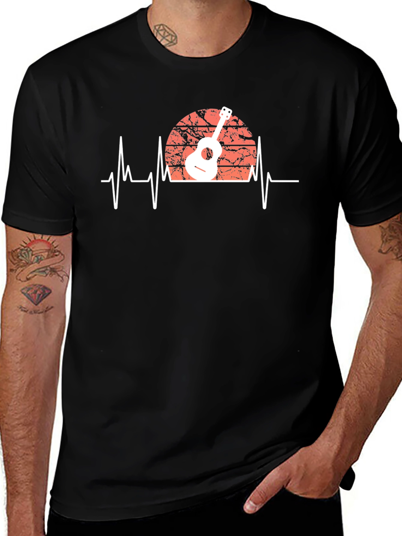 Guitar Heartbeat Graphic Tee - Musician Style
