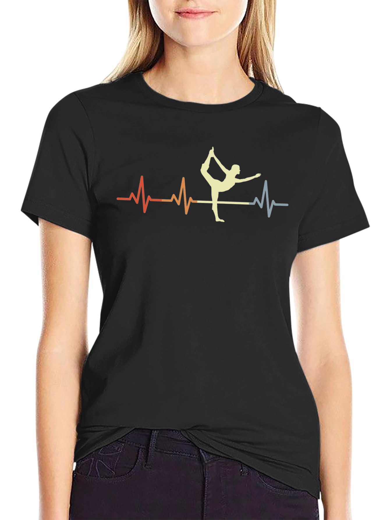 Yoga Heartbeat Graphic T-Shirt - Black