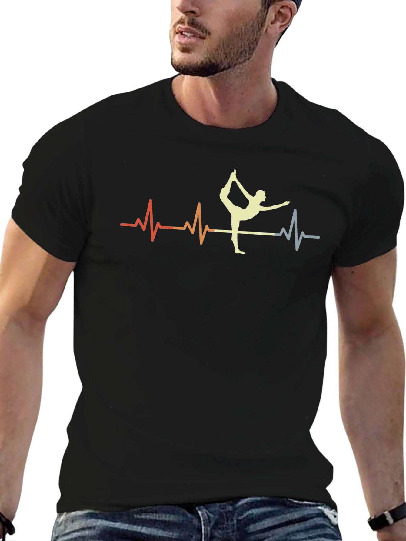 Yoga Heartbeat Graphic T-Shirt - Black