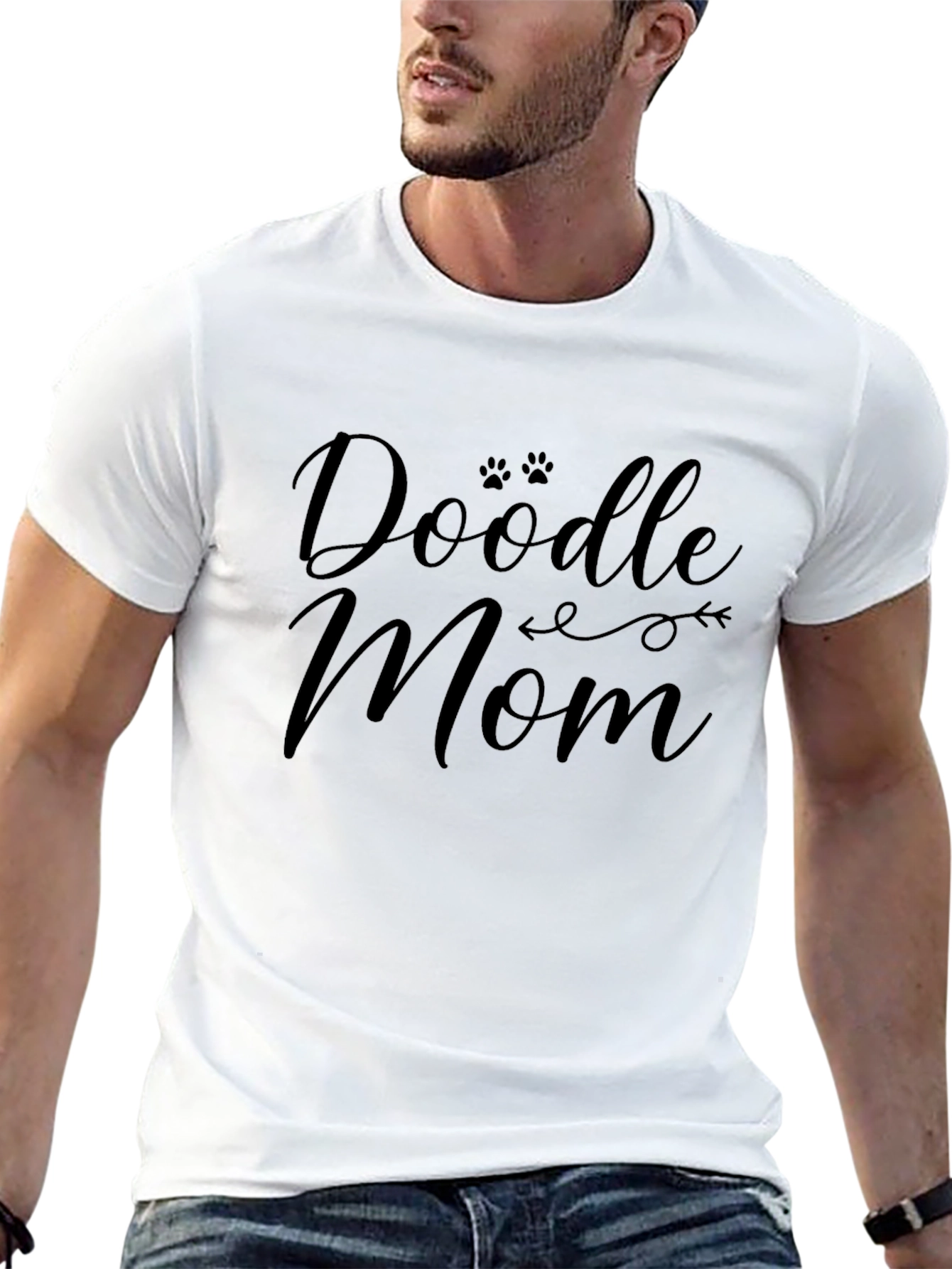 Doodle Mom Black T-Shirt: Paw Print Design