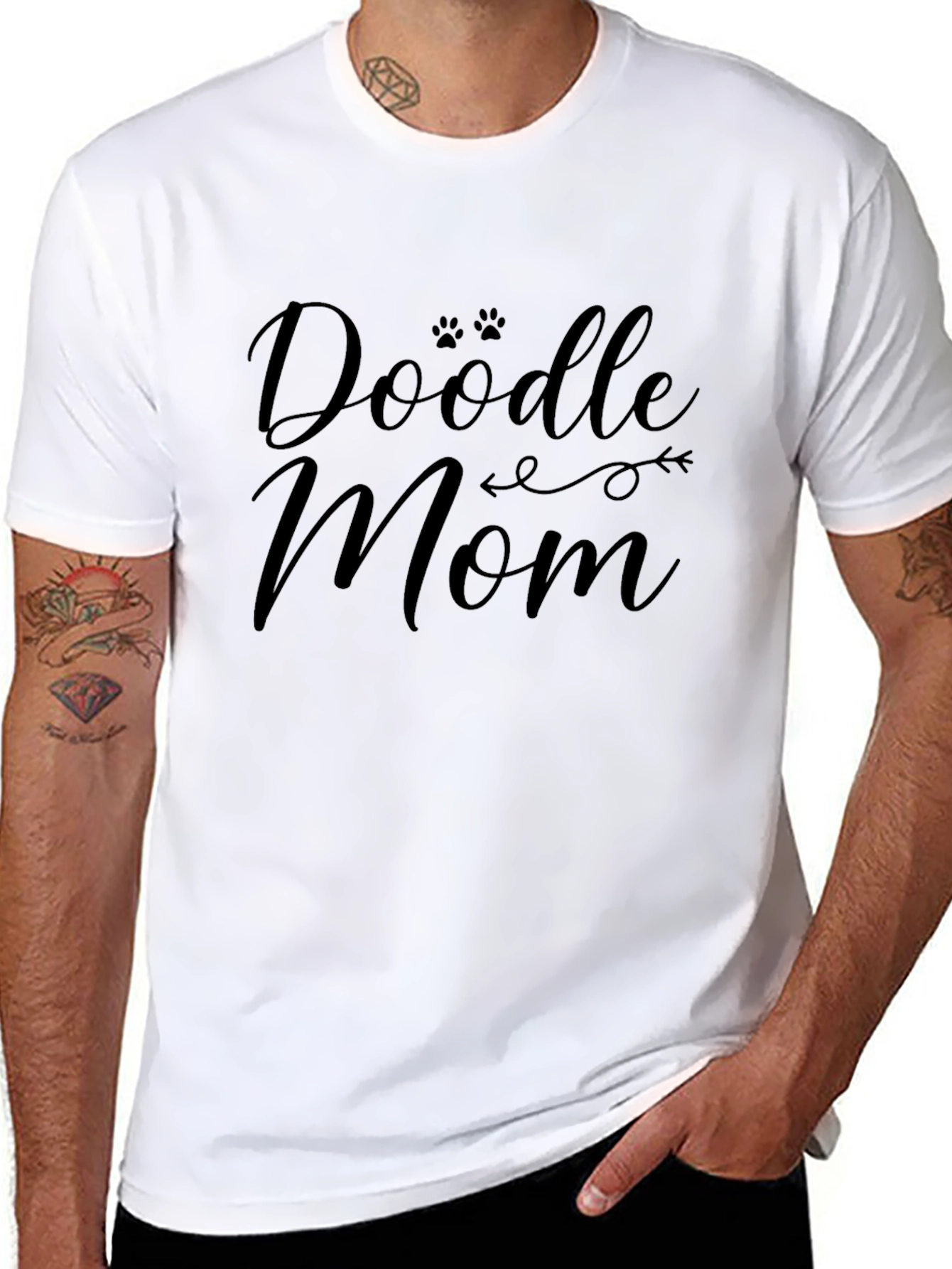 Doodle Mom Black T-Shirt: Paw Print Design