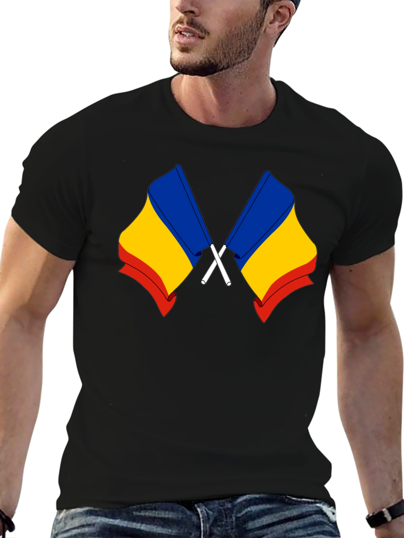 Romania Flag Black T-Shirt