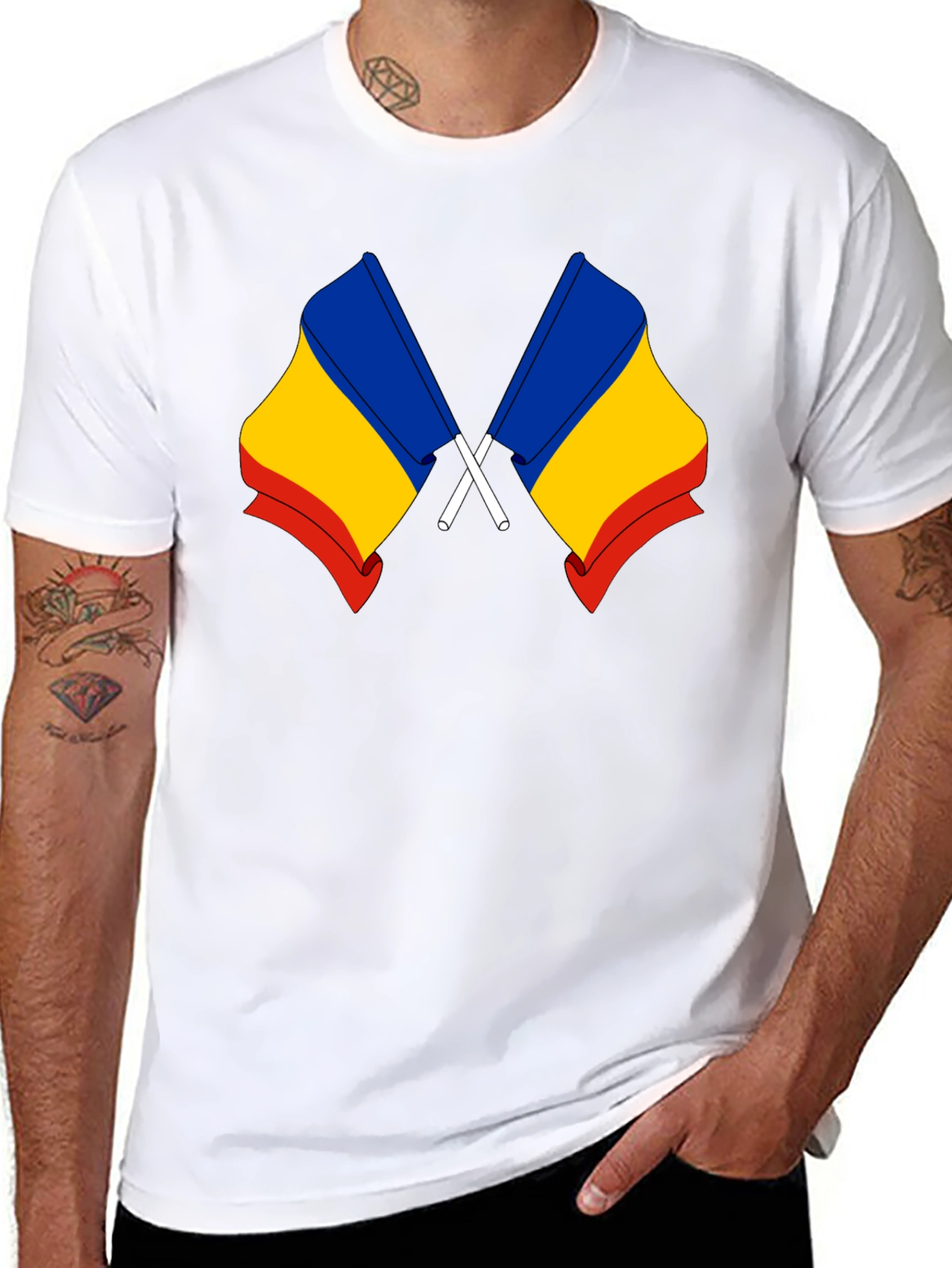 Romania Flag Black T-Shirt